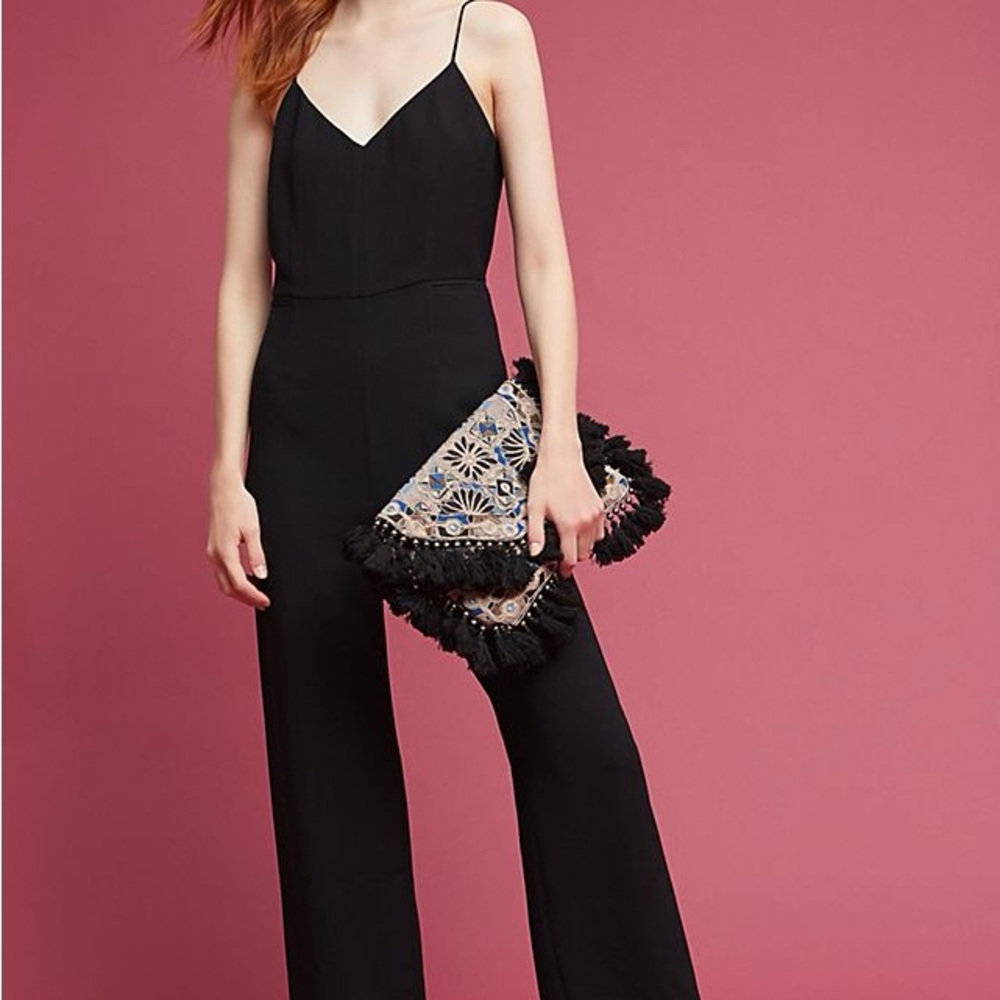 The essential jumpsuit by Anthropologie in black and white pinstripe Size 6